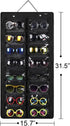 AROUY Sunglasses Organizer with 16 Felt Slots, Dust Proof Wall Pocket Glasses Holder, Black, Sturdy Rope and Metal Hook