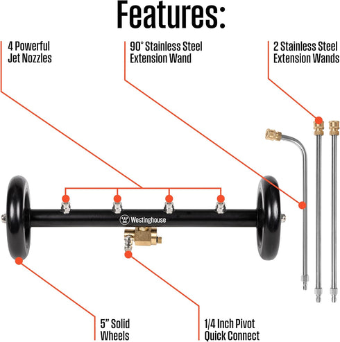 Westinghouse Universal 16" Pressure Washer Undercarriage Cleaner - 4000 PSI, 1/4" Connector Attachment for Gas and
