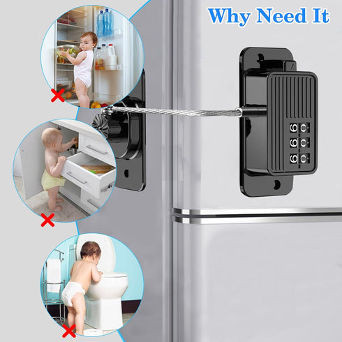 2 Pcs Refrigerator Fridge Freezer Door Lock with Password, Child Proof Door Lock for Kitchen Refrigerator, Cabinets and Drawers, Closets, Windows, Doors-No Tools Need or Drill