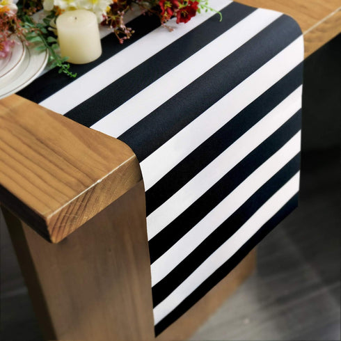 Black and White Striped Table Runner for Anniversary Dinner Party Supplies, Birthday Party Wedding Winter New Years