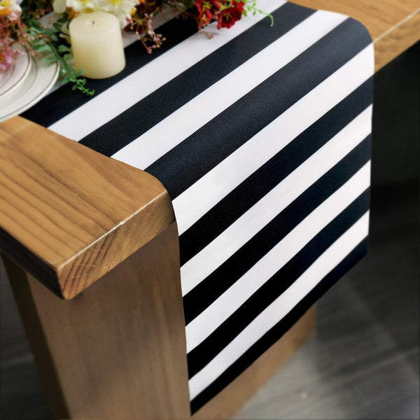 Black and White Striped Table Runner for Anniversary Dinner Party Supplies, Birthday Party Wedding Winter New Years