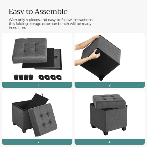 SONGMICS 15 Inches Cube Storage Ottoman, Dark Gray Bedroom Bench with Storage, Foot Stool Holds Up to 660 lb