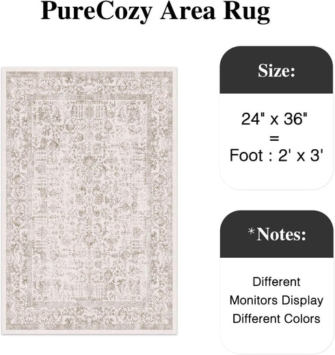 Light Brown 2x3 Area Rug, Vintage Entryway Carpet, Washable Distressed Rug for Indoor Bedroom, Living Room