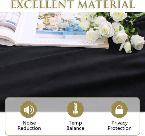 120 inches W62 L120, 1 StangH Soft Black Velvet Curtains Blackout backdrops for Theater, Long French Door Curtains