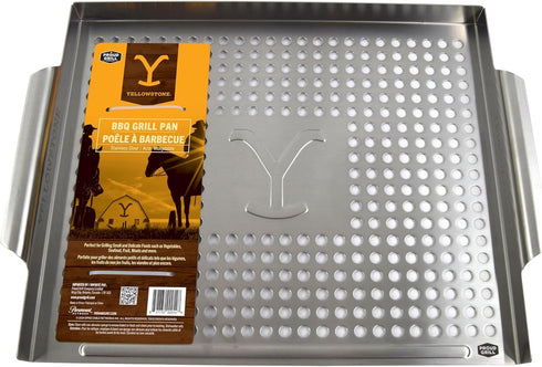 Yellowstone BBQ Grill Pan - Stainless Steel Grill Topper for Delicate Foods and Veggies, Heavy-Duty Grill Accessory