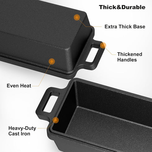 Heimekite 95 Inch 2 Set Cast Iron Loaf Pan with Lid, bread pans for baking, Piece | Even Heat Distribution Bread Baking