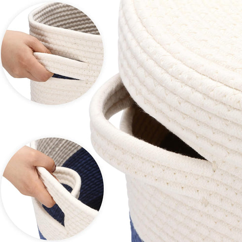 Sea Team Large Cotton Rope Woven Storage Basket with Lid, 16 x 20 inches, White & Pink, Clothes Toys Organizer
