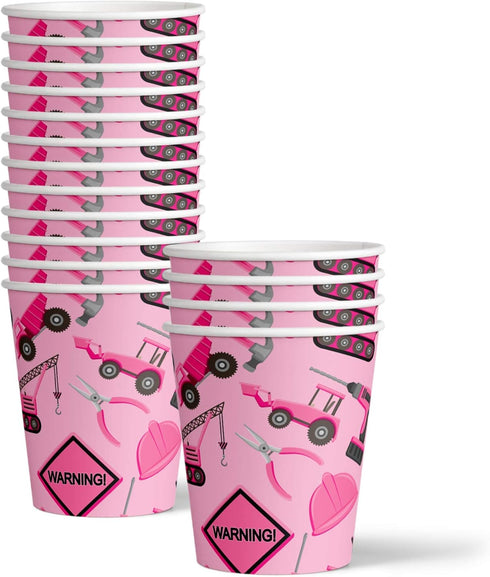 Set 16 Girl Pink Construction Trucks Birthday Party Supplies Plates Napkins Cups Tableware Kit