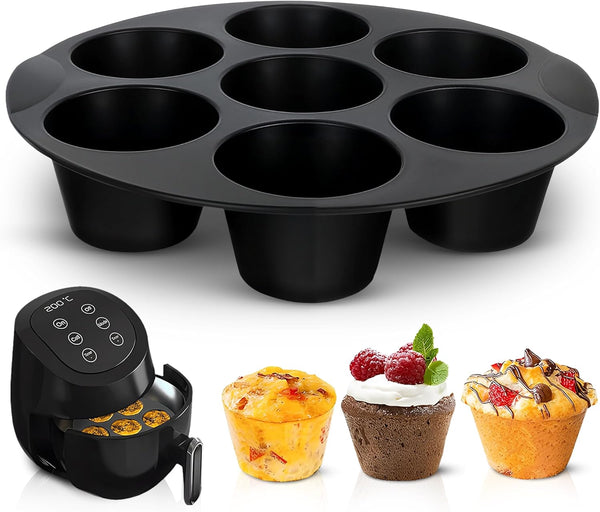 Air Fryer Muffin Pan (7 Cups) - Nonstick Silicone Muffin Pans for Baking & Freezing, Dishwasher Safe