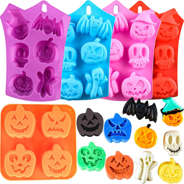 Pumpkin Silicone Mold Halloween Cake Mold, 5 PIECE Chocolate Molds with Ghost, Pumpkin, Bat & Witch Hat Cookie Molds