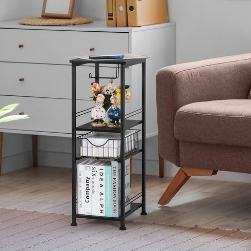 OYEAL Toilet Paper Storage Cabinet, Black Small Bathroom Side Shelf with Drawer for Bathroom, Laundry Room