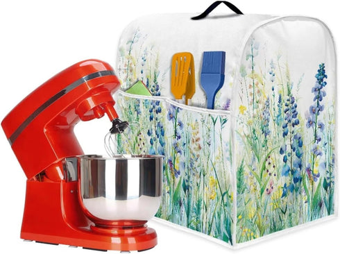Dust Cover for Tilt Head 6-8 Quart Kitchen Stand Mixer, Easy to Clean with Pockets, Blue Green Floral