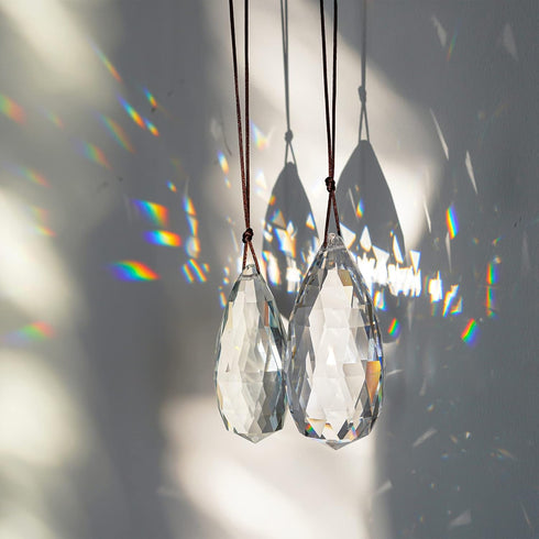 Set 2 (76mm,89mm) Crystal Prism Clear Faceted Glass Olive Prisms Chandelier Crystal Hanging Ornaments for Christmas