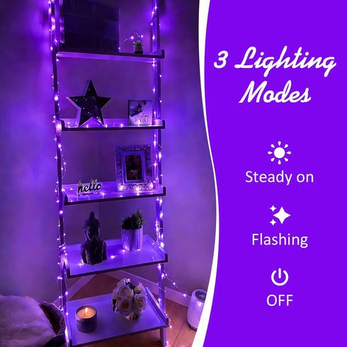 6 Pack 16ft 50 QITONG Purple Fairy Lights Battery Operated, Each LED Outdoor String Lights, Silver Wire Mini Twinkle