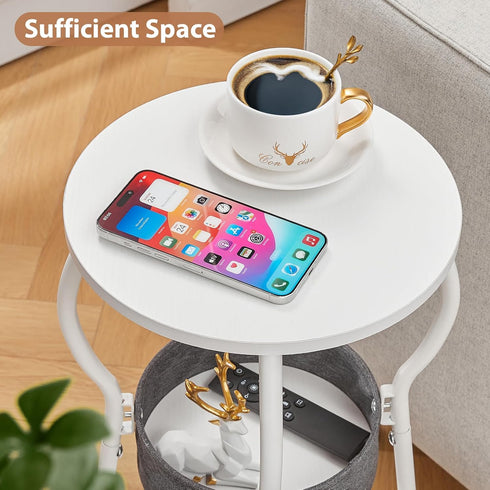 3-Tier 21.6" Small Round Side Table with Storage Bag, Accent Round End Table with Four Storage Functions for Living
