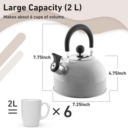 Lily's Home 2 Quart Stainless Steel Whistling Tea Kettle, Perfect Stovetop Tea and Water Boiler for Home, Dorm,