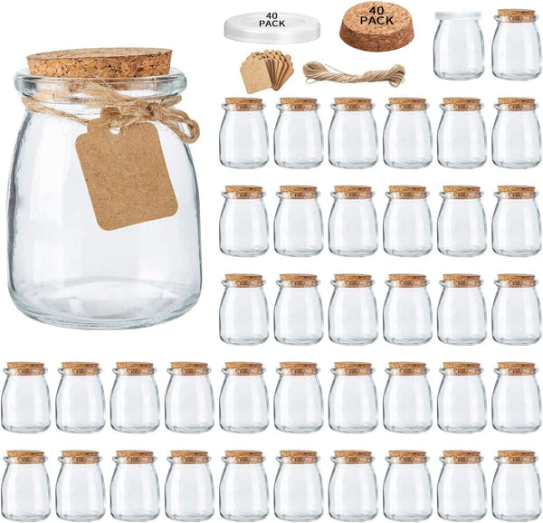 Brajttt Glass Mini Yogurt Jars 40 Pack, 7 oz Favor Jars With Cork