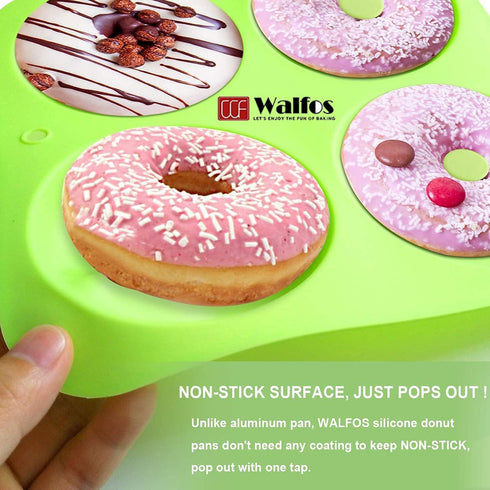 Walfos Full Size Silicone Donut Mold for Baking, 4 Inch Non-Stick Doughnut Pan Set (4PK)