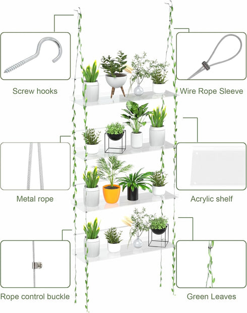 4-Tier Jolitac Acrylic Window Plant Shelves, Hanging Indoor Wall Plant Stand, (Clear)