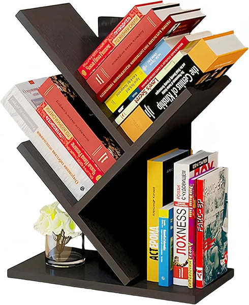Godferyxin Tree Bookshelf, 3-Tier Wood Small Bookshelf and Mini Bookcase for Office,