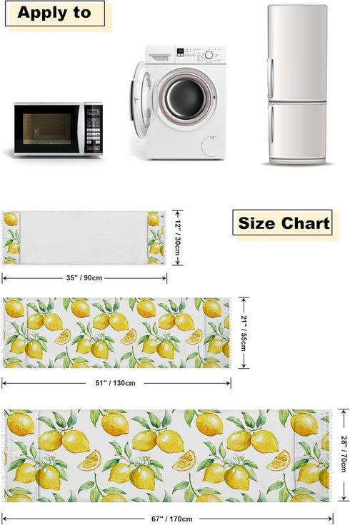 Microwave Oven Dust Cover, Yellow Lemon Watercolor Fruits Anti-Slip Cover with Storage Pockets, 12" X 35"