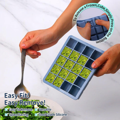 BECOKIT 1 3 Pack) Tbsp Silicone Freezer Molds - Perfect for Storing Garlic, Herbs, Ginger, Pesto, Tomato Paste, Lemon