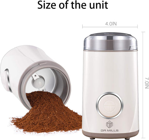 DR MILLS DM-7441 Electric Coffee Grinder, One Touch Operation, Stainless Steel Blade & Cup (White)