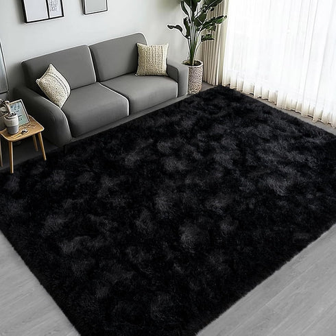 Lairep Large Area Rugs for Living Room Bedroom, 5x7 Feet Black Fluffy Shag