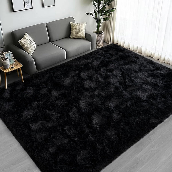 Lairep Large Area Rugs for Living Room Bedroom, 5x7 Feet Black Fluffy Shag