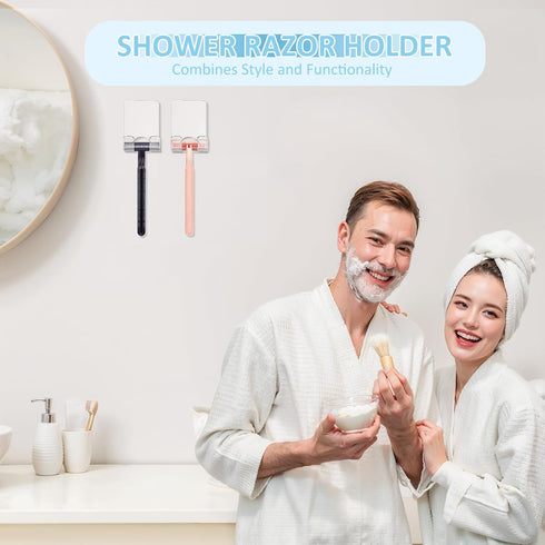 2 VIS'V Shower Wall Razor Holder, Acrylic Adhesive Razor Hooks for His and Hers, Waterproof, Clear, Pcs