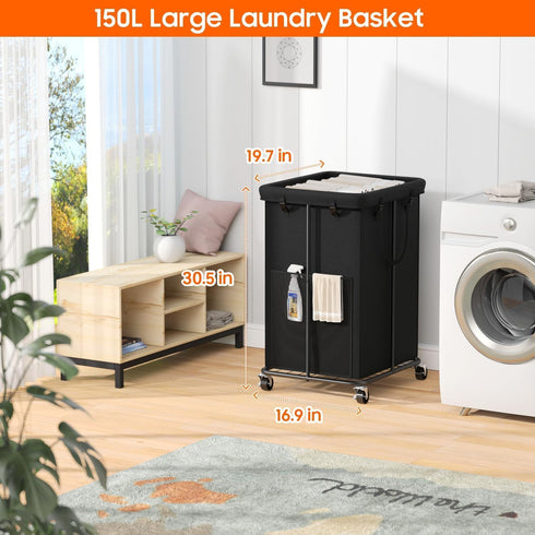 150L Laundry Hamper with Wheels, Rolling Laundry Basket with Metal Frame and Removable Bag, Large & Tall Dirty Clothes