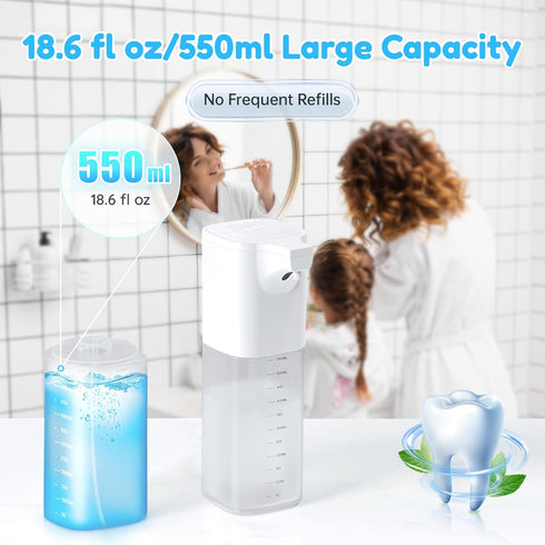 Minwiier 18.6 oz/550mL 4Mode (1s/1.5s/1.8s/2.3s), 1200mAh (7000 IPX6, Automatic Mouthwash Dispenser for Bathroom - fl