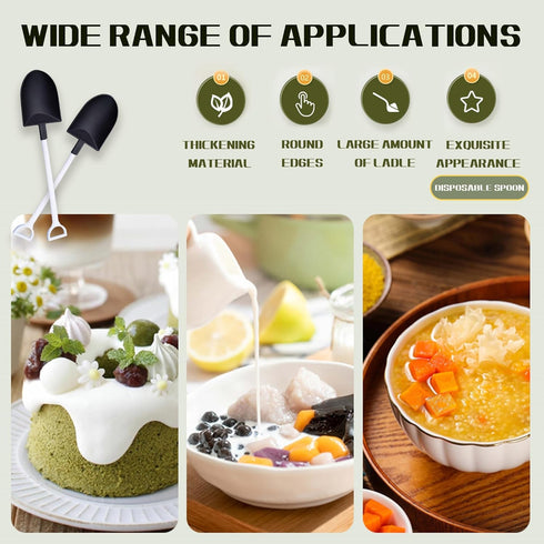 OaaXbbECco Cute Mini Shovel Shape Disposable Plastic Dessert Spoons, 100 Black & White Model 2