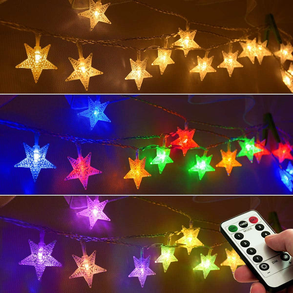 Homeleo 25ft 50 LED Multicolor Star String Lights for Bedroom Decorations, Battery Operated Christmas Lights for
