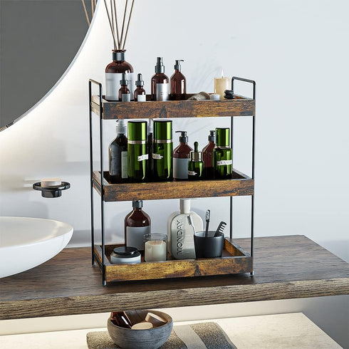 Counter 3-Tier Counter, Bathroom Organizer, Wood Spice Rack Organizer for Kitchen Vanity Skincare Organizers Shelf