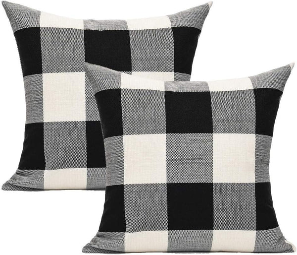 VAKADO Set of 2 20x20 Black White Buffalo Plaids Decorative Throw Pillow Covers for Couch Sofa Car Outdoor Home Decor