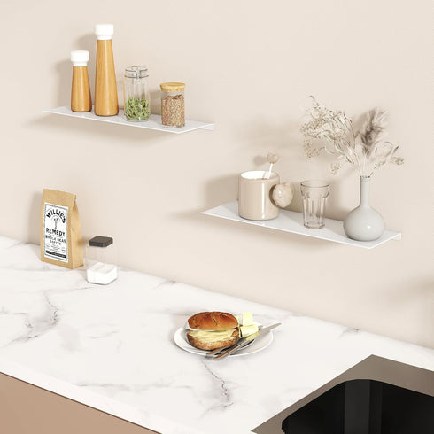16" 2 Packs, MKO Floating Shelves for Wall, Metal Wall Mounted Shelf for Bathroom, Bedroom, Living Room, Kitchen