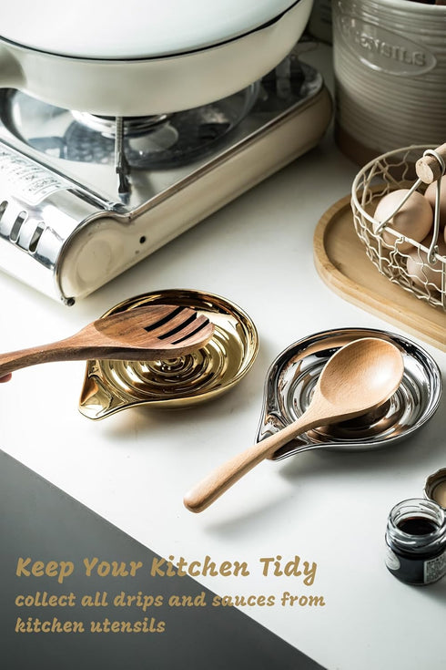 LAUCHUH Ceramic Spoon Rest for Stove Top, Large Utensil Holder for Kitchen Countertop, Mother's Day Gifts, 5 inch (Gold)