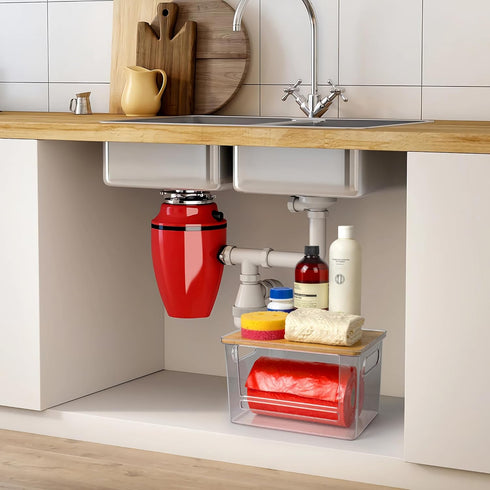 2 Pack 13-33 Stackable Trash Bag Dispenser with Wooden Top for Large & Extra-Large Rolls Garbage Bag Holder for Gallon