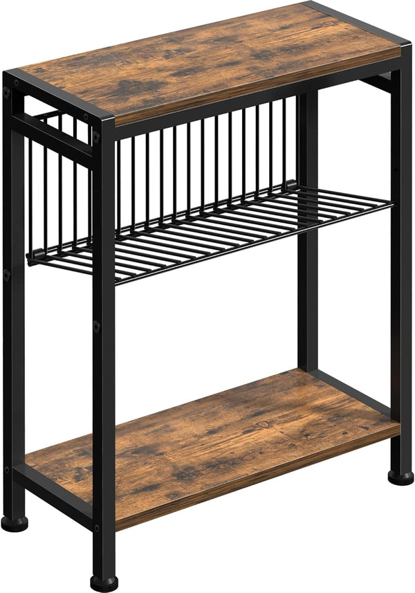 Small Side Table for Small Space, 3-Tier Narrow End Table with Magazine