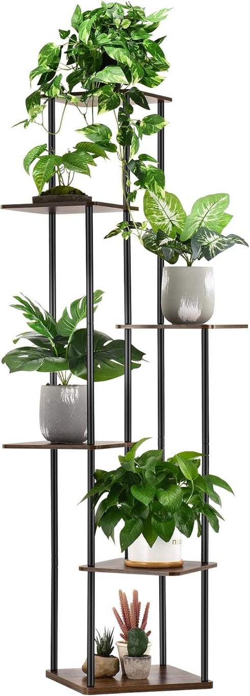 6 Tier Plant Stand Indoor Outdoor, Wood Metal Corner Shelf, Multiple Flower