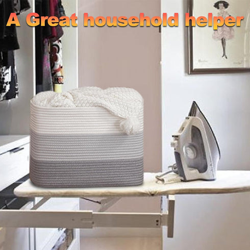 Storage Baskets for Organizing - 2 Pack Woven Rectangle Baskets for Shelves, Toy Storage, Gradient Grey