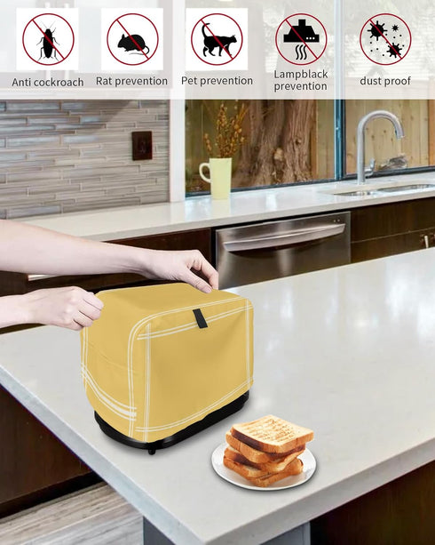 Pure Yellow Toaster Cover 4 Slice, Large Kitchen Appliance Dust Cover with Loop for Bread Machine Protection