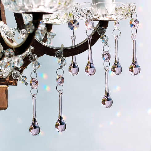 12pcs 53mm Raindrop Crystal Chandelier Prisms Parts, Hanging Crystals Beads for Chandeliers, Home Decoration (Pink)