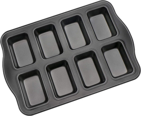 Beasea Mini Loaf Pan, 8 Cavity Nonstick Bakeware, Carbon Steel Square Bread Pan for Baking Oven Cakes