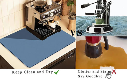 Coffee Mat for Countertops, Absorbent Rubber Mat for Under Coffee Maker, Espresso Machine, Dish Drying Mat (Blue,