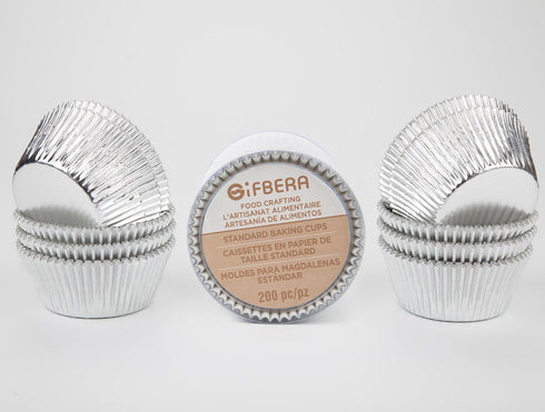 Gifbera Standard Silver Foil Cupcake Liners - Metallic Paper Muffin Baking Cups, 200-Count