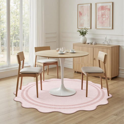 5ft Washable Area Rugs for Living Room, Solid Pink Non Slip Rugs for Bedroom Girls, Stain Resistant Scalloped Soft