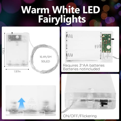 YPHSOL 16.4ft 50LED 2 Pack) Fairy Lights Battery Operated String Lights Flashing and Constant Light Waterproof Silver