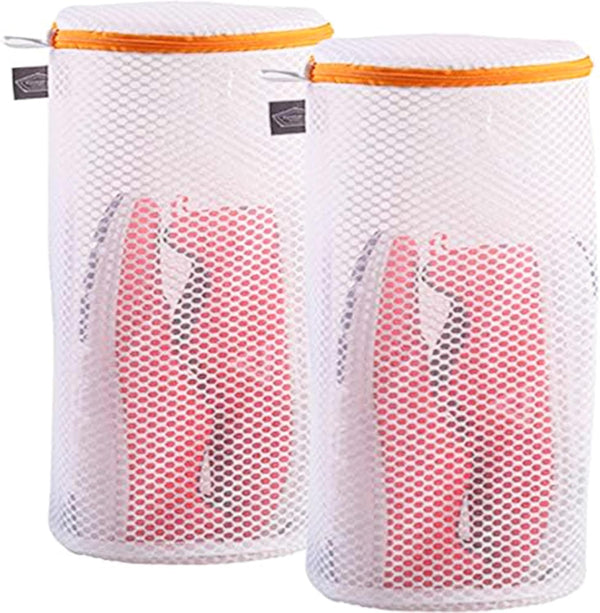 Kimmama Large Size Shoes Wash Bags, Sneaker Mesh Washing Bag, Honeycomb Fabric, Orange Zipper, Pack of 2, 7 x 15 inch